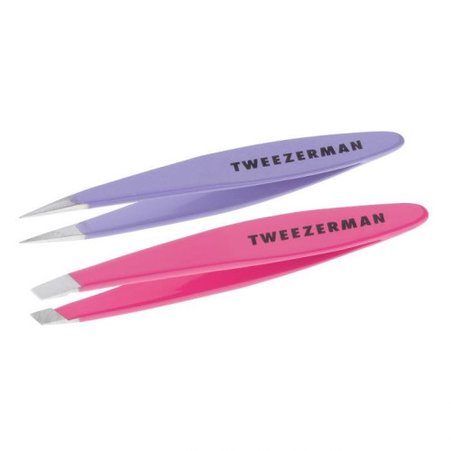 Tweezerman eyebrow tweezers set (beveled + point) / MINI (violet + pink)