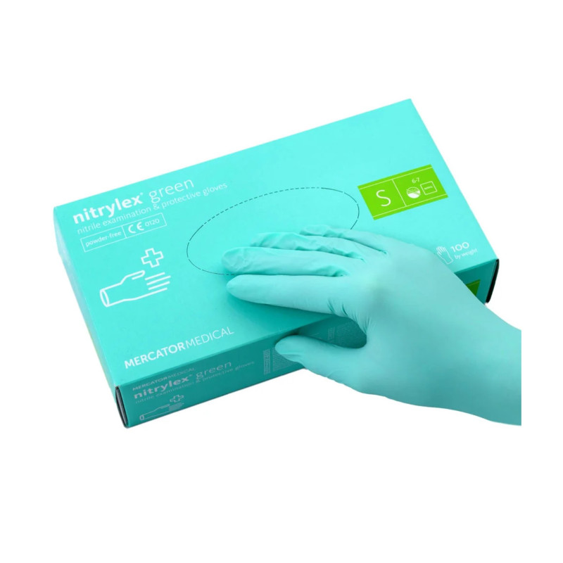 Nitrile gloves Mercator Medical Nitrylex Green mint, 100 pcs per pack, size S
