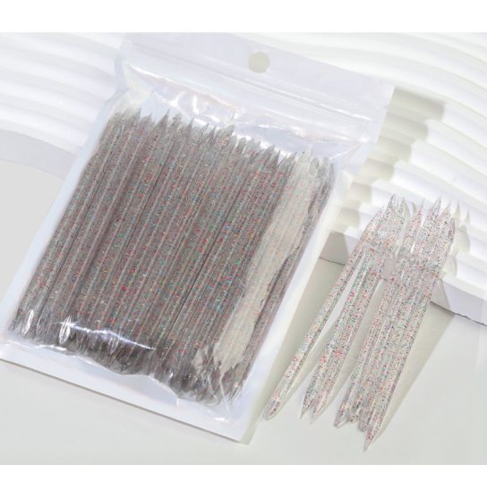 Patyczki do manicure pomarańczowe plastikowe 9,4 cm 50 szt. - brokat kolorowy