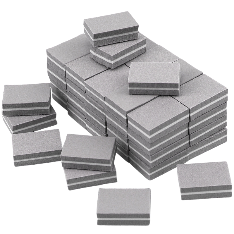 Mini disposable rectangular manicure buff (33*25*12 mm) - gray, 1 pc