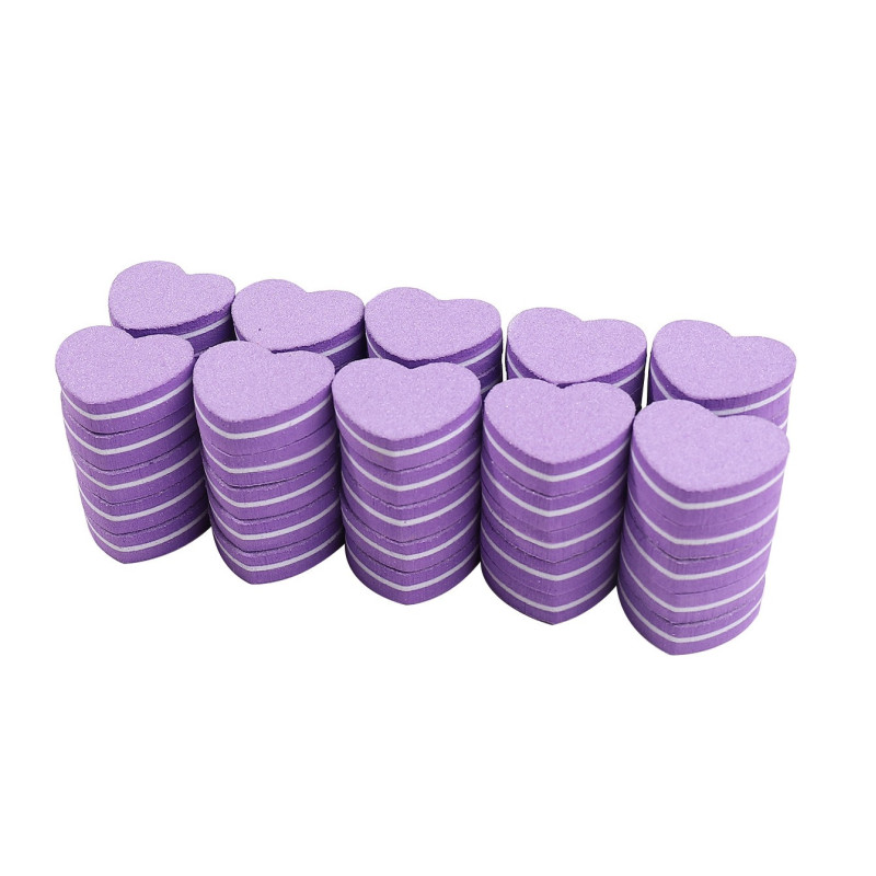 Manicure buff mini disposable HEART (35*42*11 mm) - purple, 1 pc