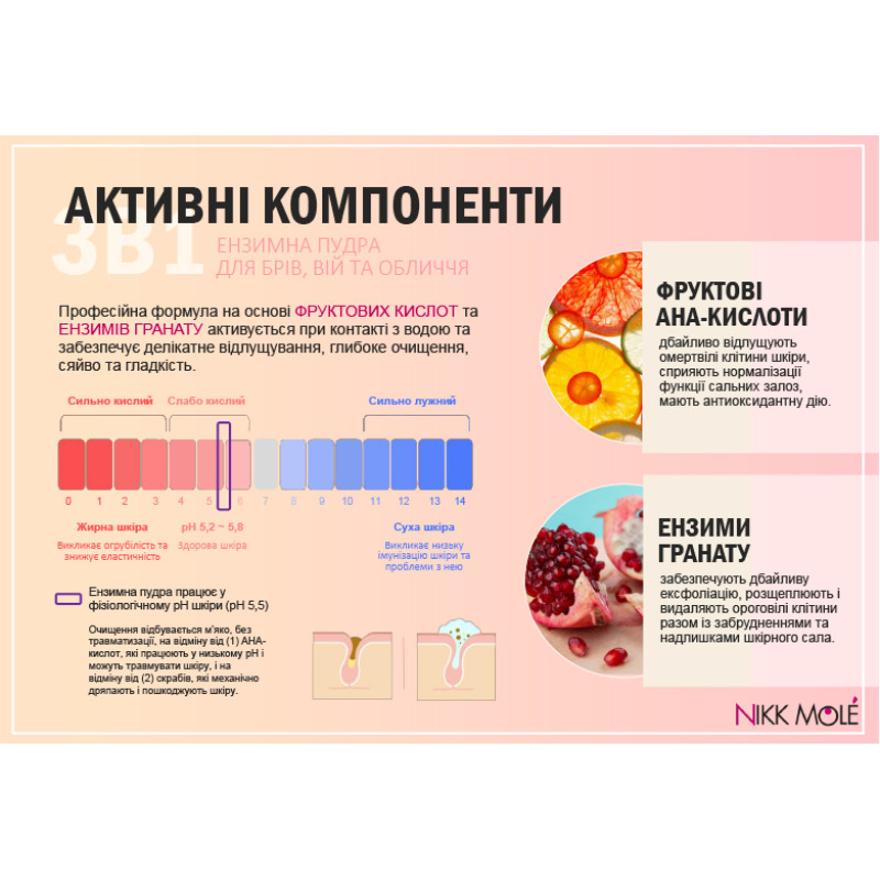 Энзимная очищающая пудра для бровей и ресниц Nikk Mole Enzyme Cleanser Powder 3в1, 50 г