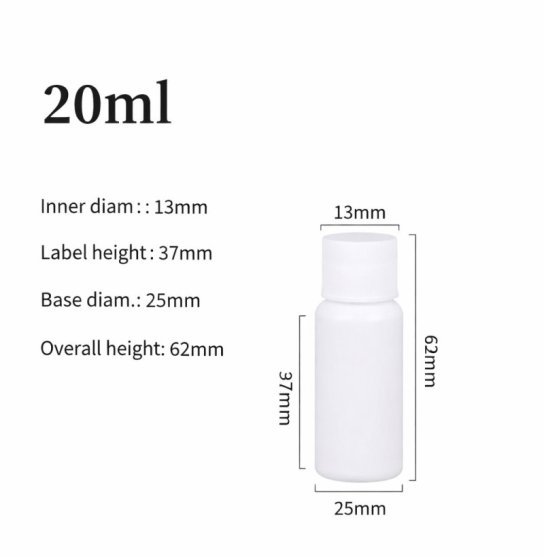 Butelka na płyn, pojemnik na kosmetyki - biała z białą nakrętką, 20 ml