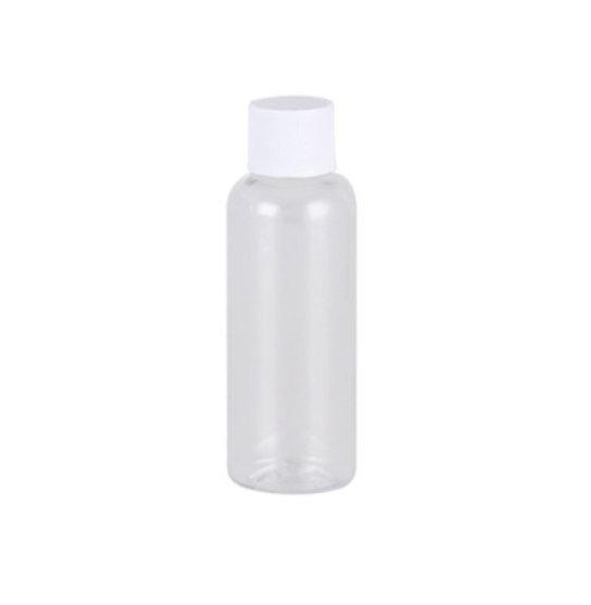 Liquid bottle, cosmetic container - TRANSPARENT with a white lid, 100 ml