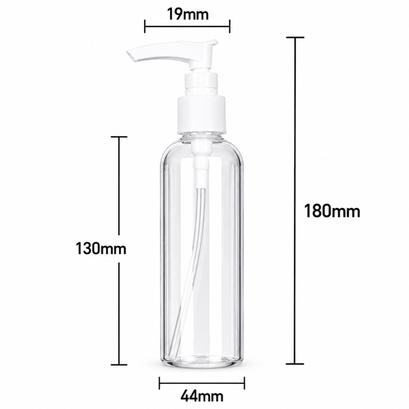 Pump bottle, cosmetic container - CLEAR with white pump, 200 ml