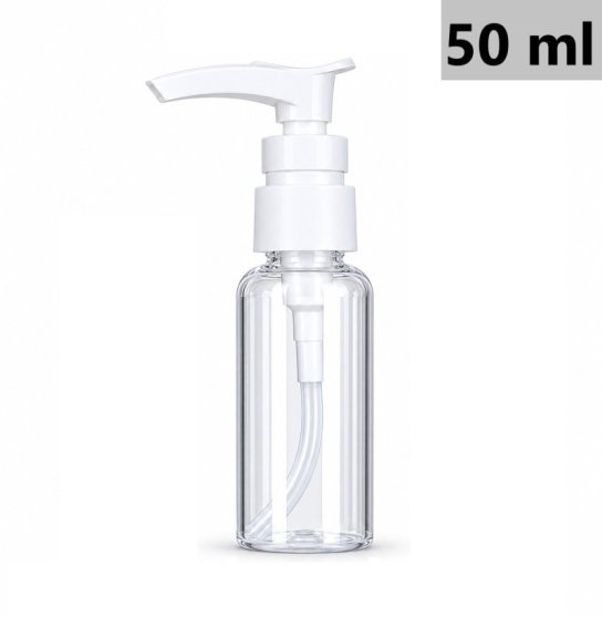 Butelka Z DOZOWNIKIEM, pojemnik kosmetyczny - PRZEZROCZYSTA z białym dozownikiem, 50 ml