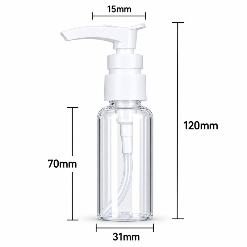 Butelka Z DOZOWNIKIEM, pojemnik kosmetyczny - PRZEZROCZYSTA z białym dozownikiem, 50 ml