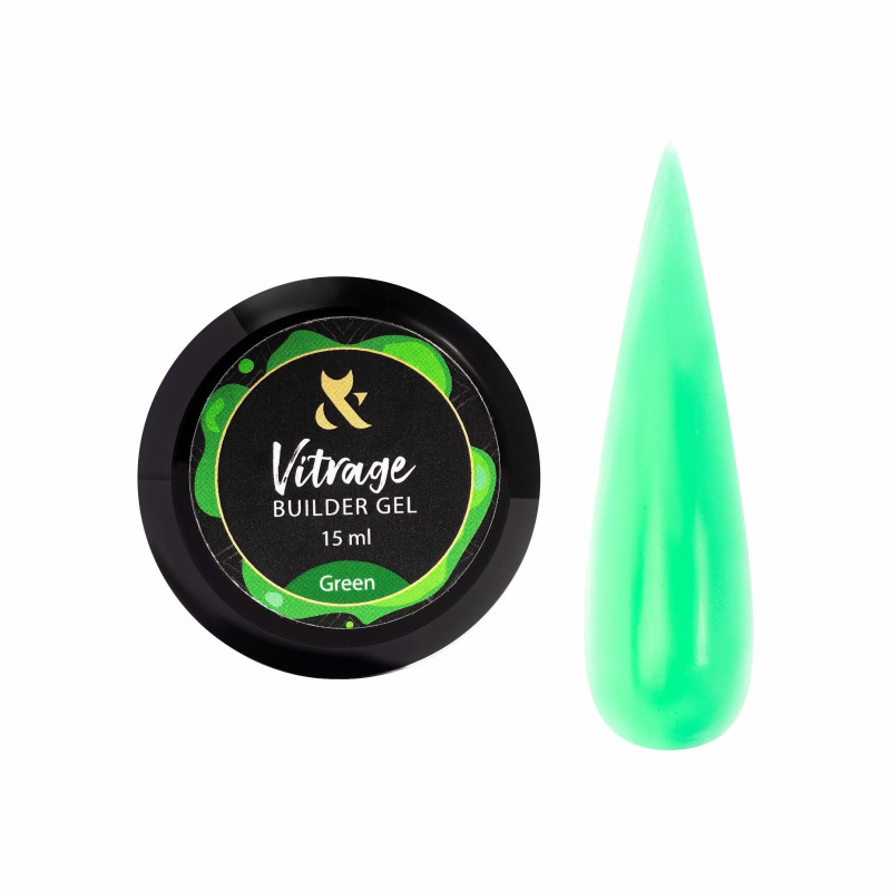 Гель для ногтей строительный витражный F.O.X / Vitrage Builder Gel / Green, 15 мл (баночка)