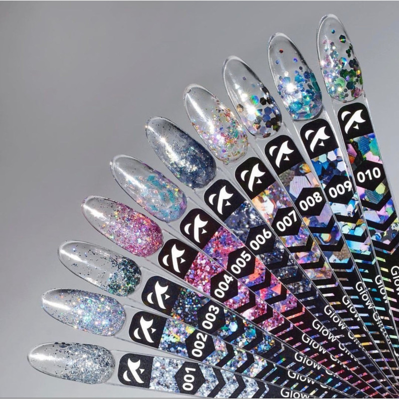 Гель гліттер для дизайну нігтів F.O.X/Glow Glitter Gel/002, 5 мл (баночка)