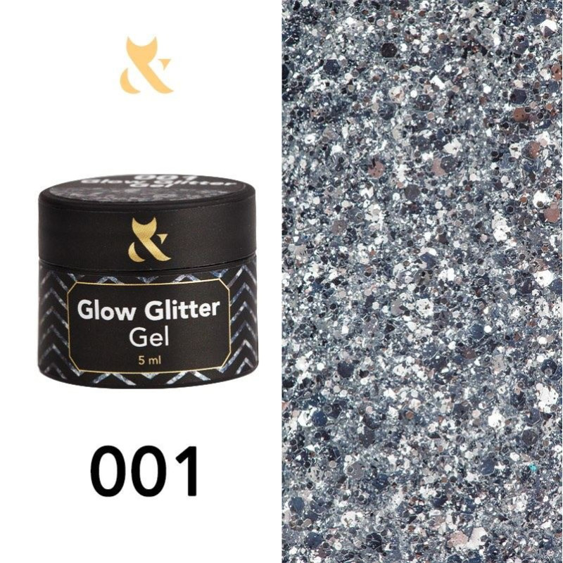 Brokatowy żel do stylizacji paznokci F.O.X / Glow Glitter Gel / 001, 5 ml (słoiczek)