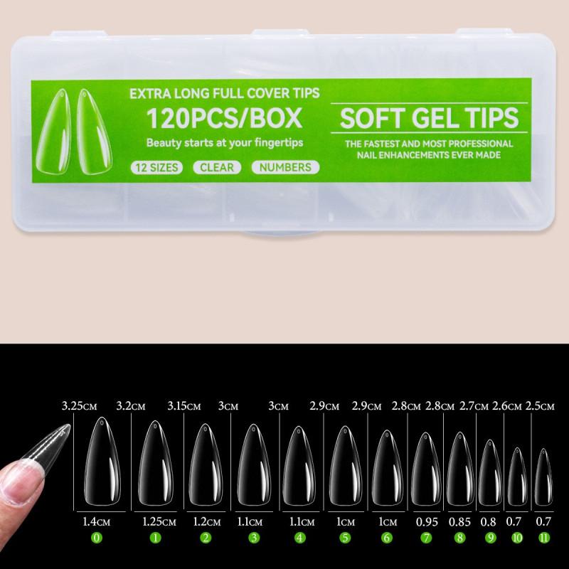 Гелевые типсы для наращивания ногтей - Soft Gel Tips (V50-C02), 120 шт - миндаль