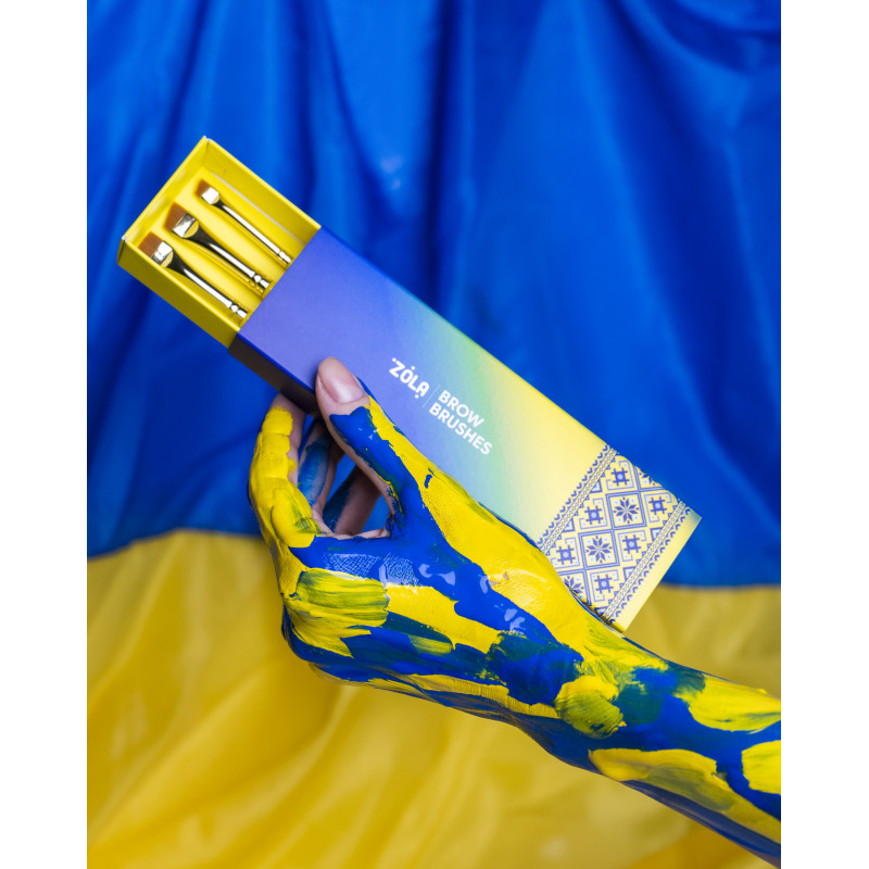 Набір пензлів для фарбування брів ZOLA BROW BRUSHES UKRAINIAN EDITION / синьо-жовтий