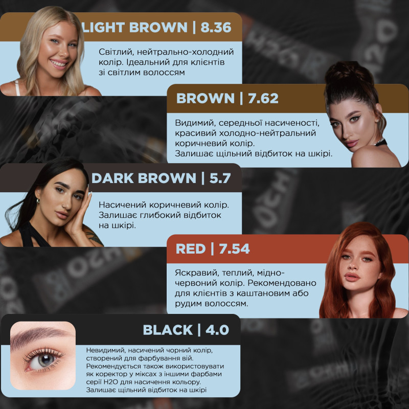 Eyebrow and eyelash dye OKO / Liquid Hybrid Tint H20 / Dark Brown 5.7, tube 15 ml