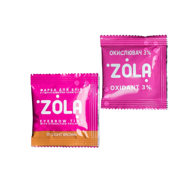 Фарба для брів з колагеном ZOLA Eyebrow Tint / 01 Light brown / САШЕ + окисник, 5 мл