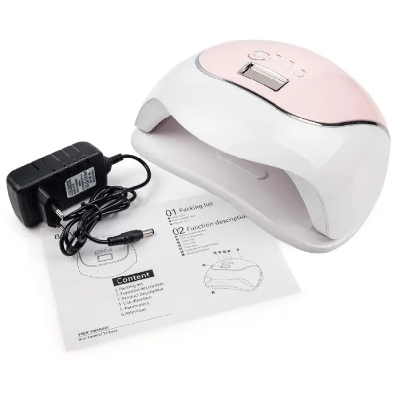 Lampa do manicure SUN BQ-V5 / LED+UV / 120W Macaroon / biało-różowa