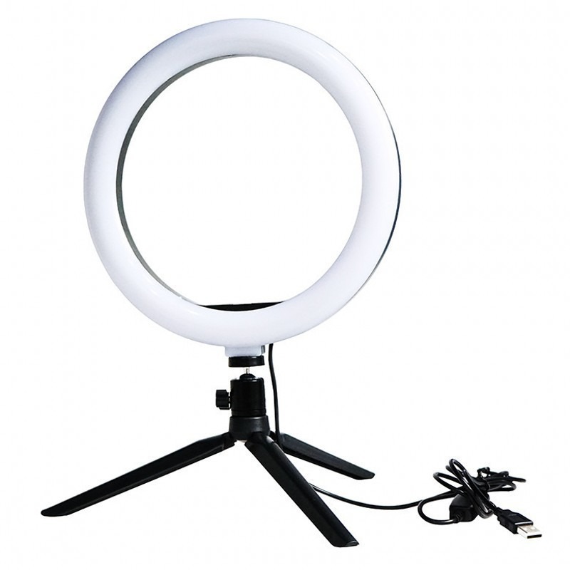 Lampa pierścieniowa LED 26 cm / mini na krótkim statywie na USB + pilot