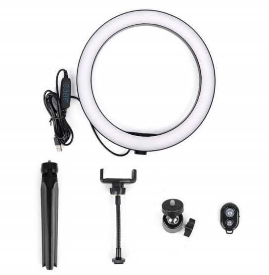 Lampa pierścieniowa LED 26 cm / mini na krótkim statywie na USB + pilot