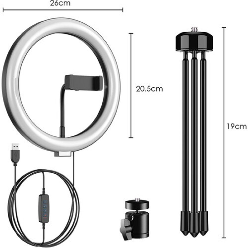 APEXEL / 10-calowa lampa pierścieniowa z metalową podstawą / APL-FL10JJ13Y