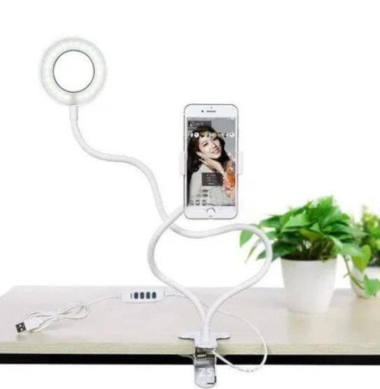 Лампа металлическая кольцевая 3,5 дюйма, на прищепке с держателем / LED USB LAMP / белая