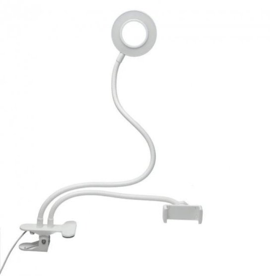 Лампа металлическая кольцевая 3,5 дюйма, на прищепке с держателем / LED USB LAMP / белая