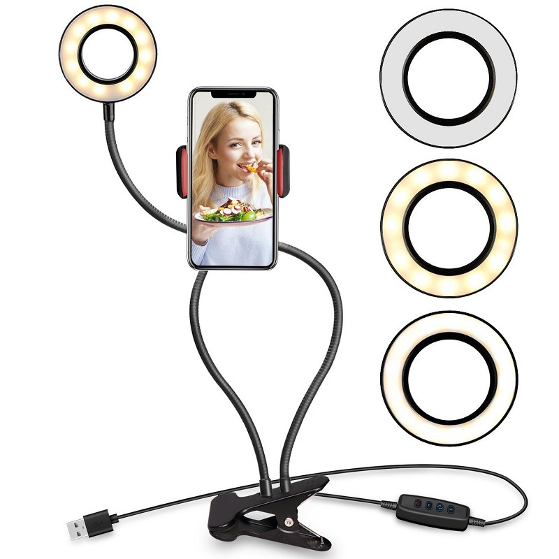 Metal ring lamp 3.5 inches, on a clothespin with holder / LED USB LAMP / black