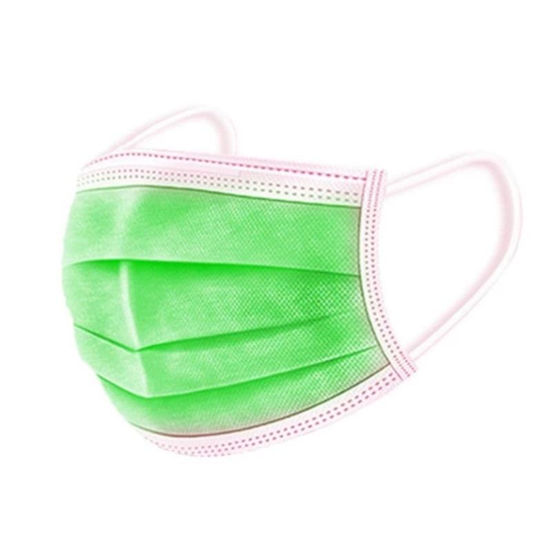 Three-layer disposable mask, with elastic band / GREEN, with lock, 1 pc.