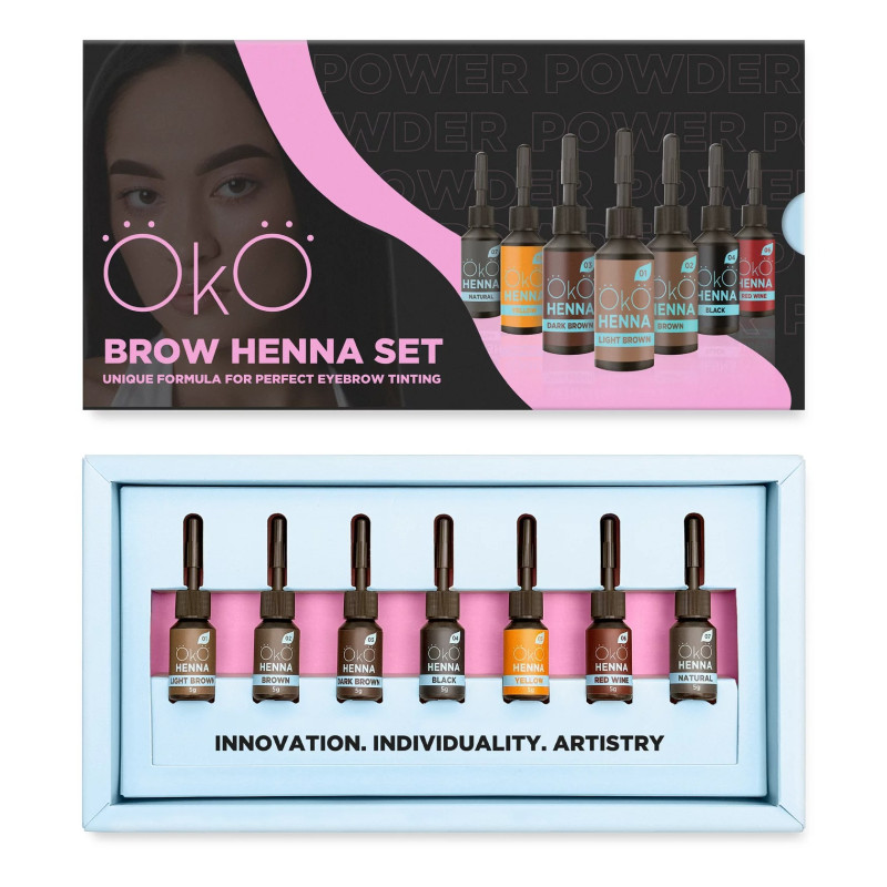 Zestaw do henny do brwi OKO / Zestaw do henny do brwi / Power Powder (7 odcieni po 5 g)