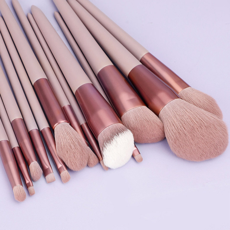 Corn Fiber Makeup Brush Set, 13 Pieces in a Bag - Beige