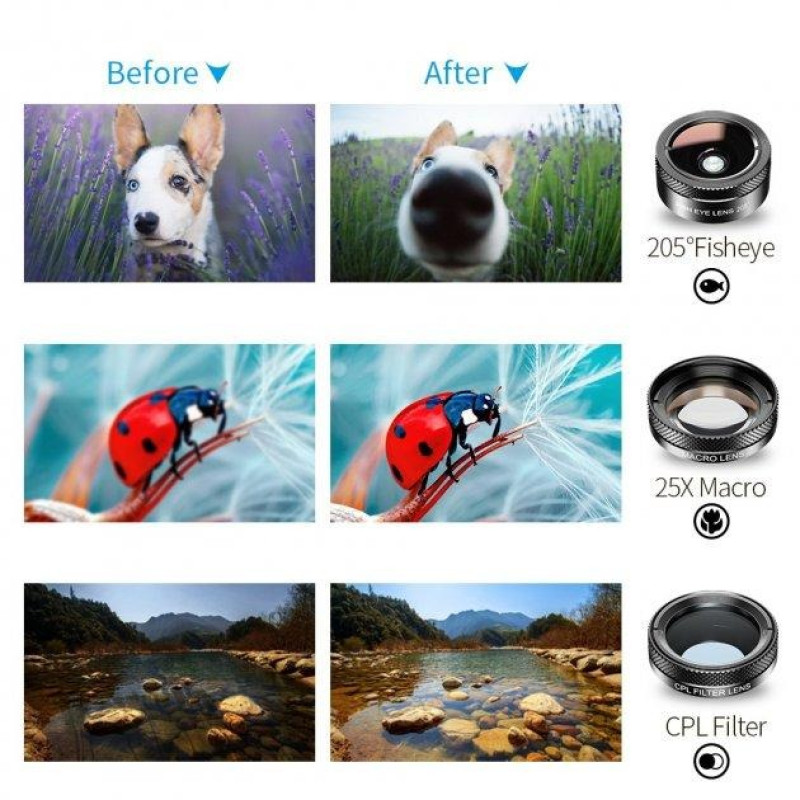 APEXEL / APL-DG6V2 6 in 1 Smartphone Lens and Filter Set