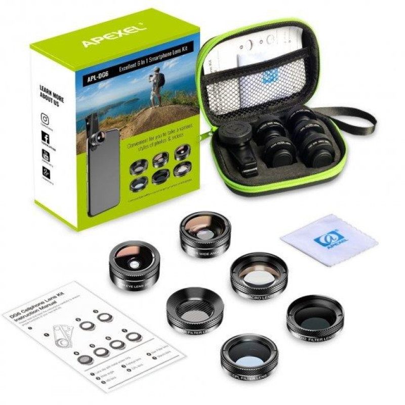 APEXEL / APL-DG6V2 6 in 1 Smartphone Lens and Filter Set