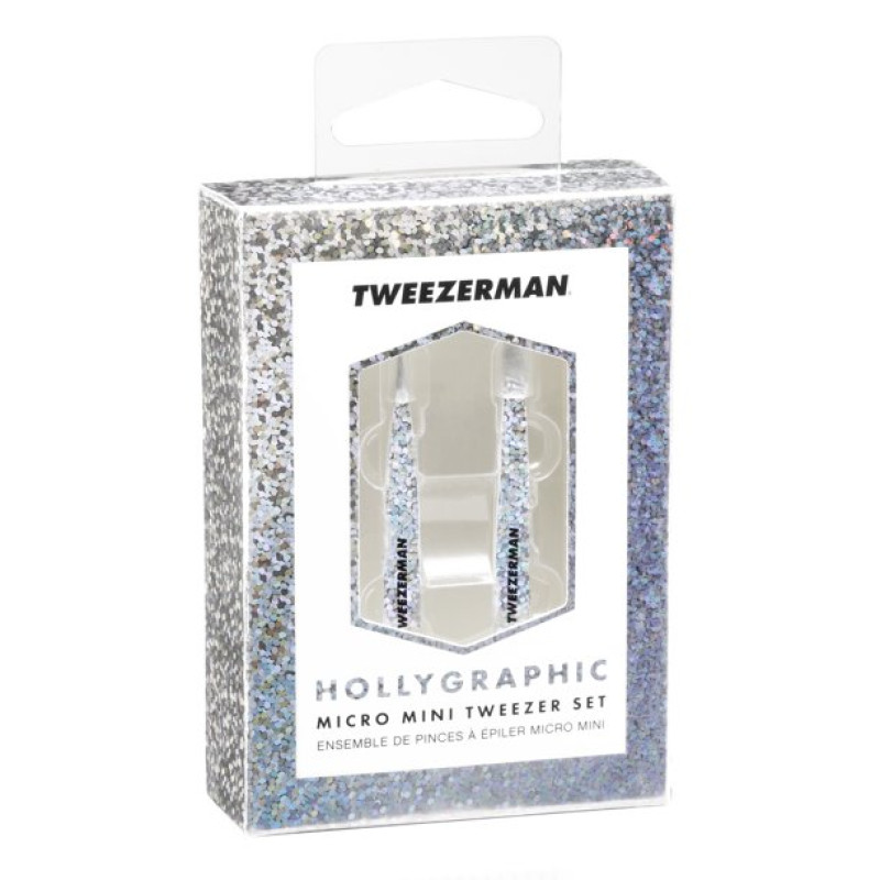 Набор пинцетов для бровей Tweezerman мини (скошенный + точечный) / Hollygraphic Micro Mini