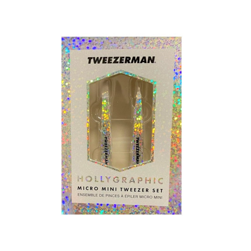 Набор пинцетов для бровей Tweezerman мини (скошенный + точечный) / Hollygraphic Micro Mini