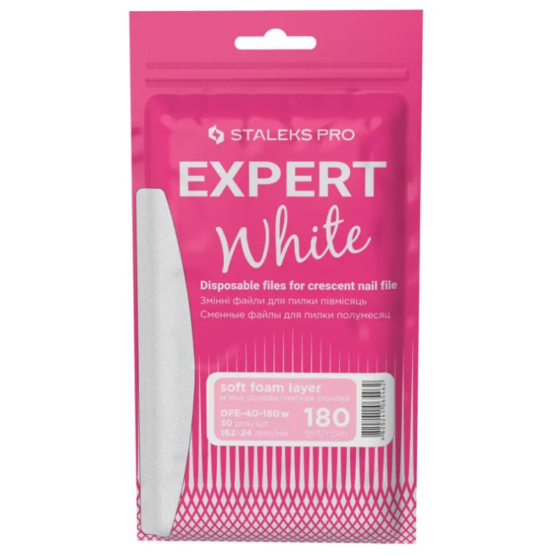 Replaceable files for half-moon file (soft base) STALEKS EXPERT 40 / 180 grit (white, 30 pcs)