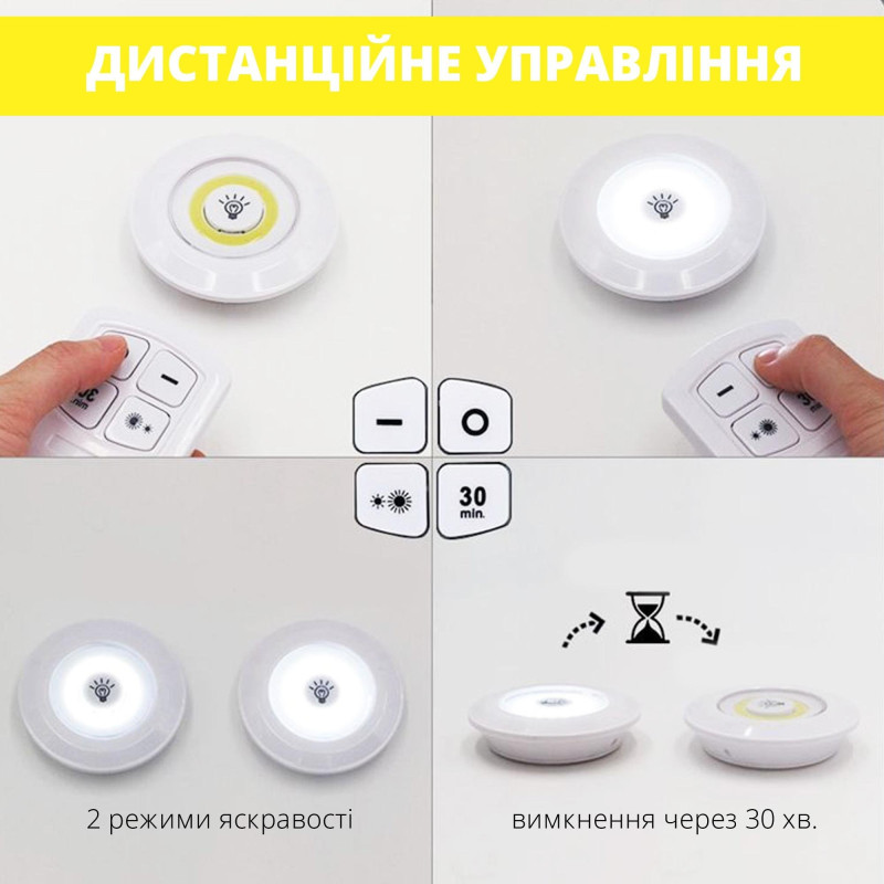 Набор светильник портативный на батарейках с пультом / LED light with Remote Control / 3 шт + пульт