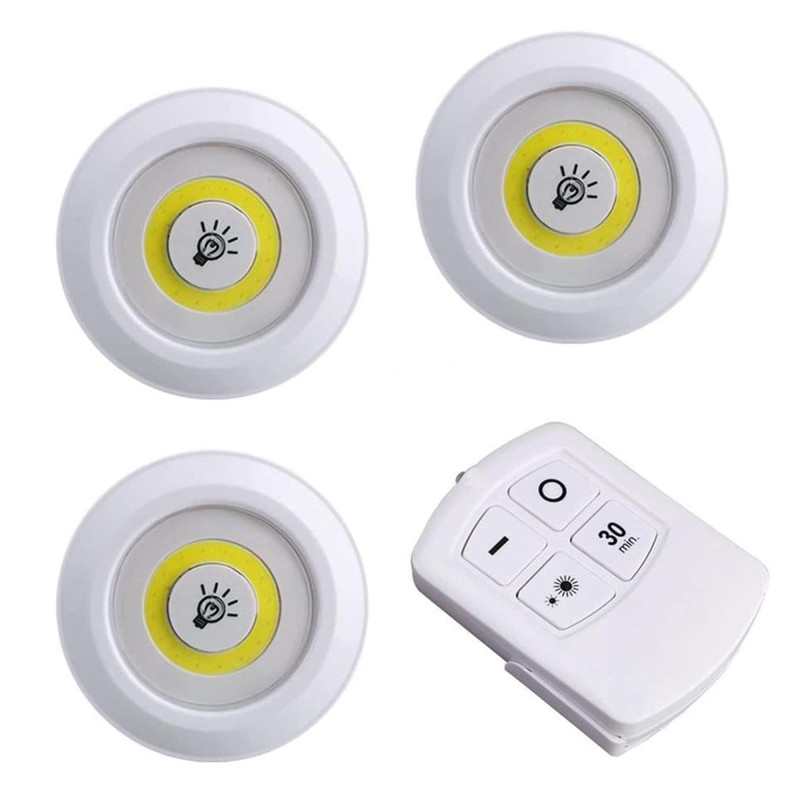 Набор светильник портативный на батарейках с пультом / LED light with Remote Control / 3 шт + пульт