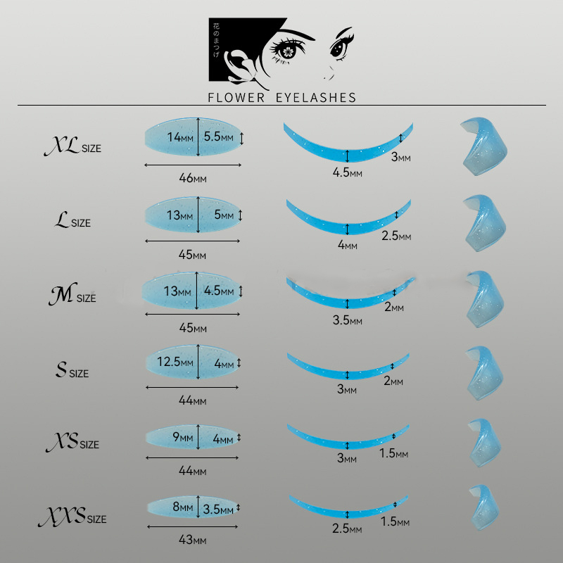 Set of eyelash lamination rollers 6 pairs (XXS,XS,S,M,L,XL) / orange with glitter / in box