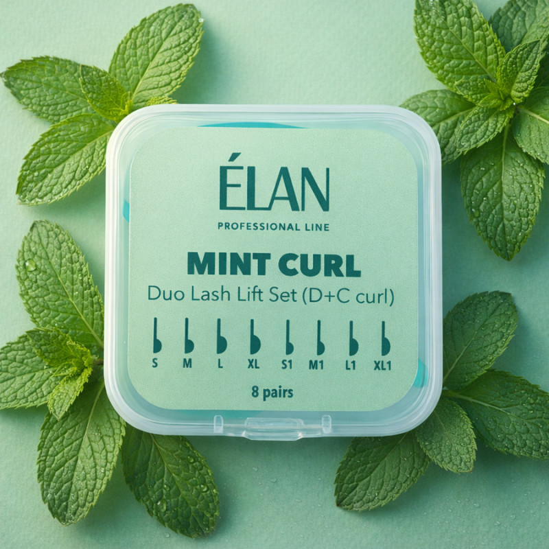 Набір валиків для ламінування вій (з вигинами D та C) ELAN - MINT CURL, 8 пар