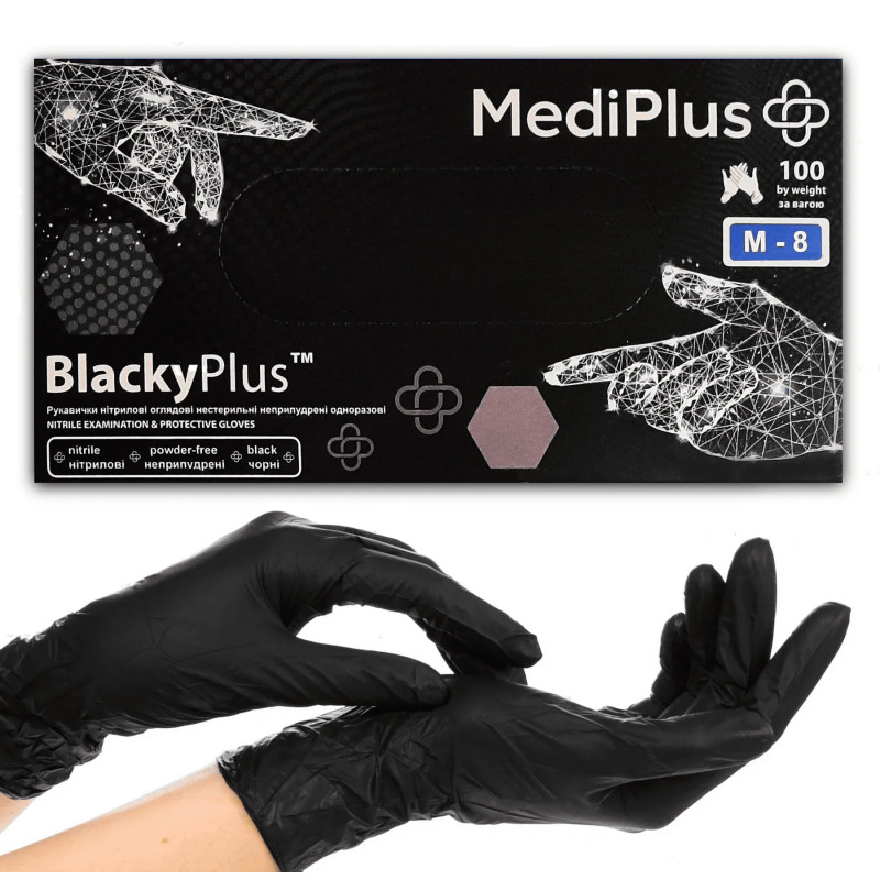 Перчатки НИТРИЛОВЫЕ MediPlus 100 шт в уп - черные BlackyPlus - размер M