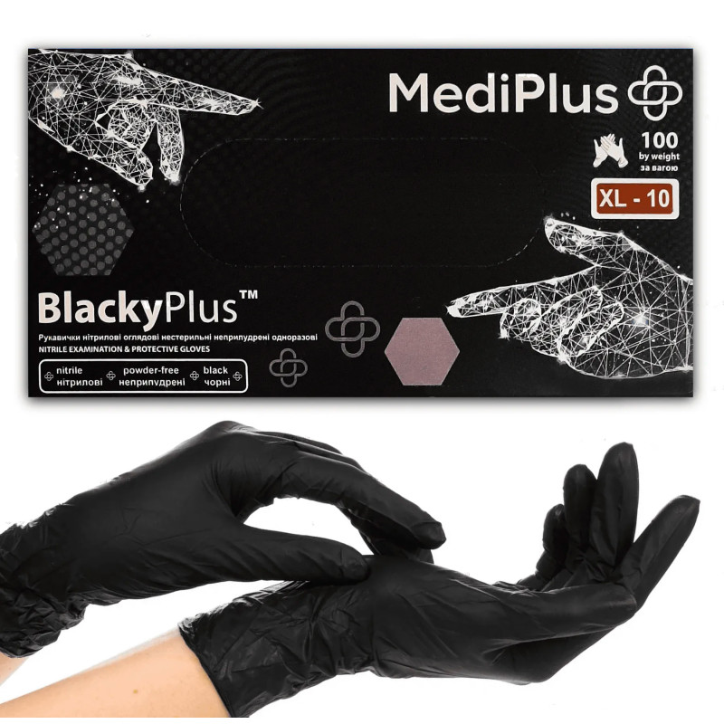 Рукавички НИТРИЛОВІ MediPlus 100 шт в уп / чорні BlackyPlus / розмір XL