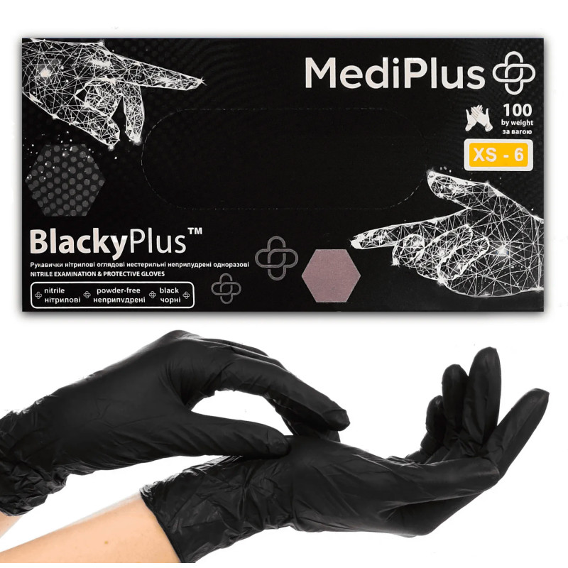 Rękawiczki nitrylowe MediPlus 100 szt. w opakowaniu / czarne BlackyPlus / rozm. XS
