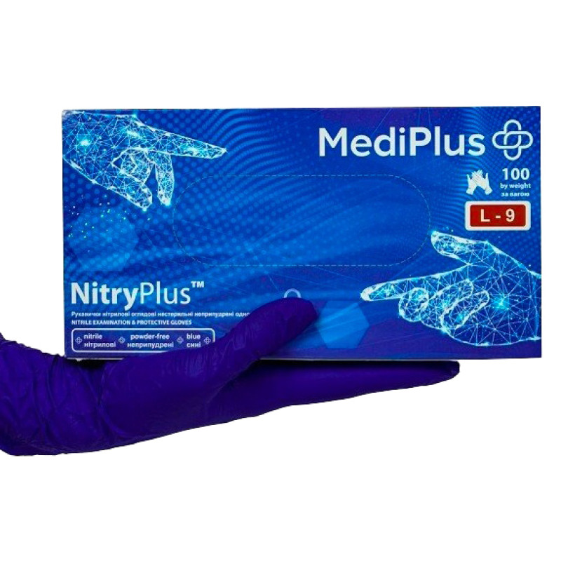 Рукавички нітрилові MediPlus 100 шт в уп / сині NitryPlus / розмір L