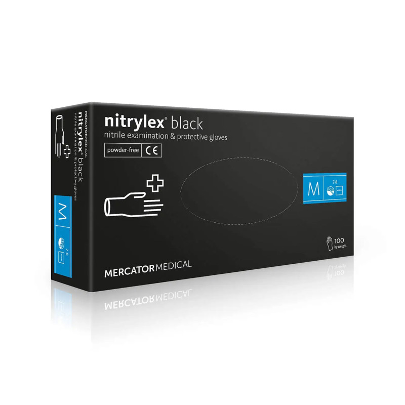 Рукавички нітрилові Mercator Medical Nitrylex чорні, 100 шт. в упаковці, розмір M