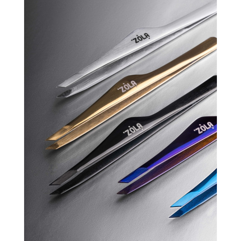 ZOLA Professional Angled Eyebrow Tweezers - Premium Series - Gold