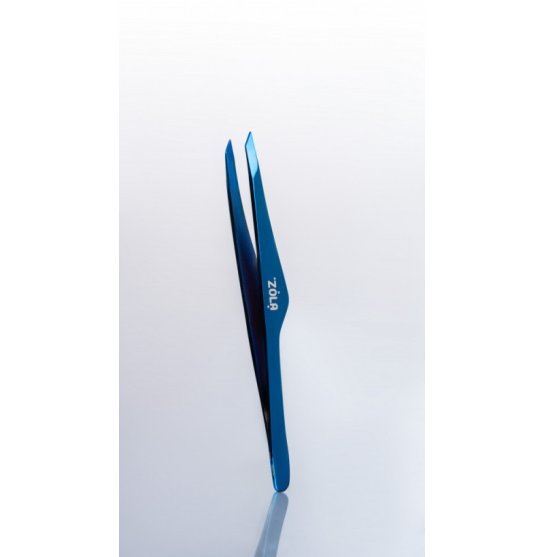 Пінцет для брів професійний скошений ZOLA - PREMIUM Series - BLUE
