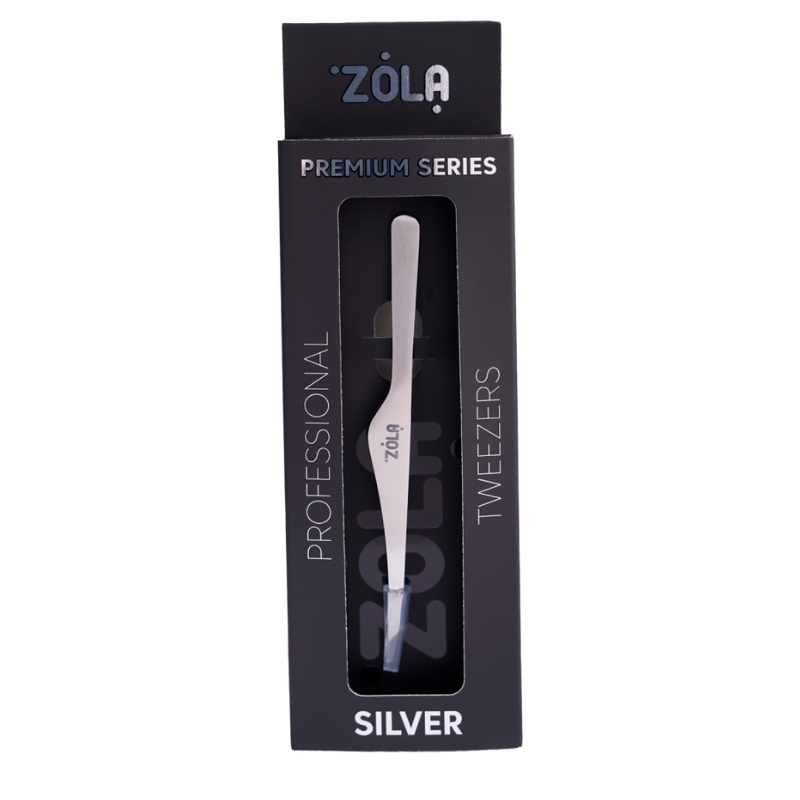 ZOLA Professional Angled Eyebrow Tweezers - Premium Series - Silver
