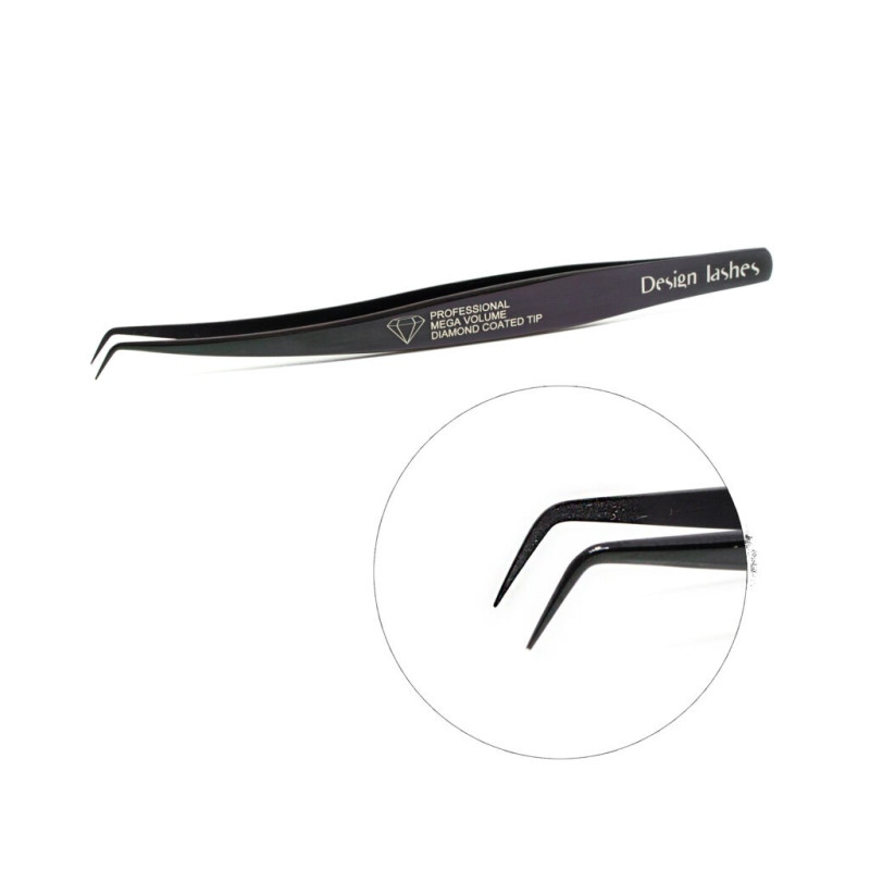Пінцет для нарощування вій Design Lashes / DIAMOND / mini L (кут 75 °) / чорний