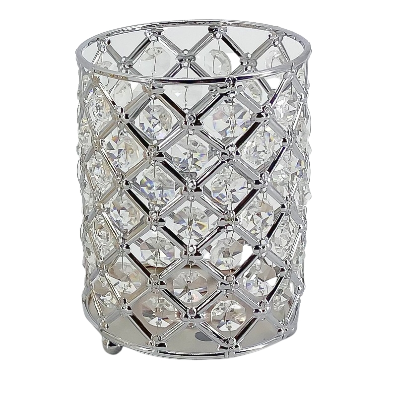 Підставка для пензлів з декоративним каменем / кругла СРІБЛО (ромб каміння)