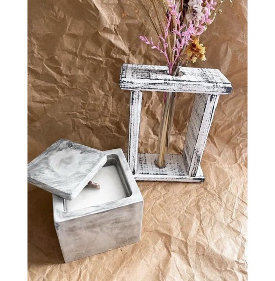 Cube planter stand with lid / pink marble
