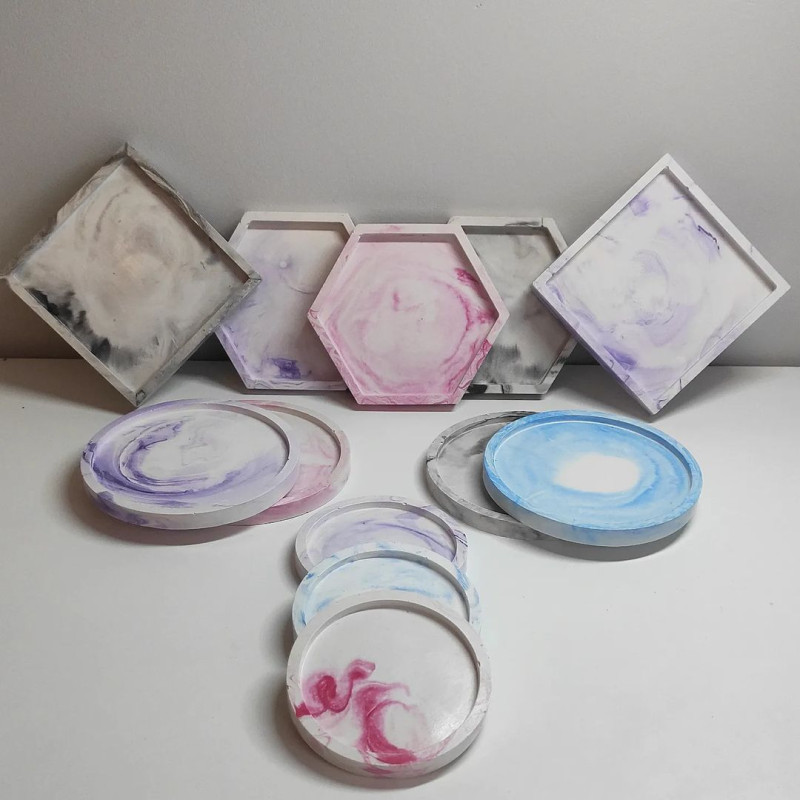 Stand planter flat round large 25 cm / pink marble