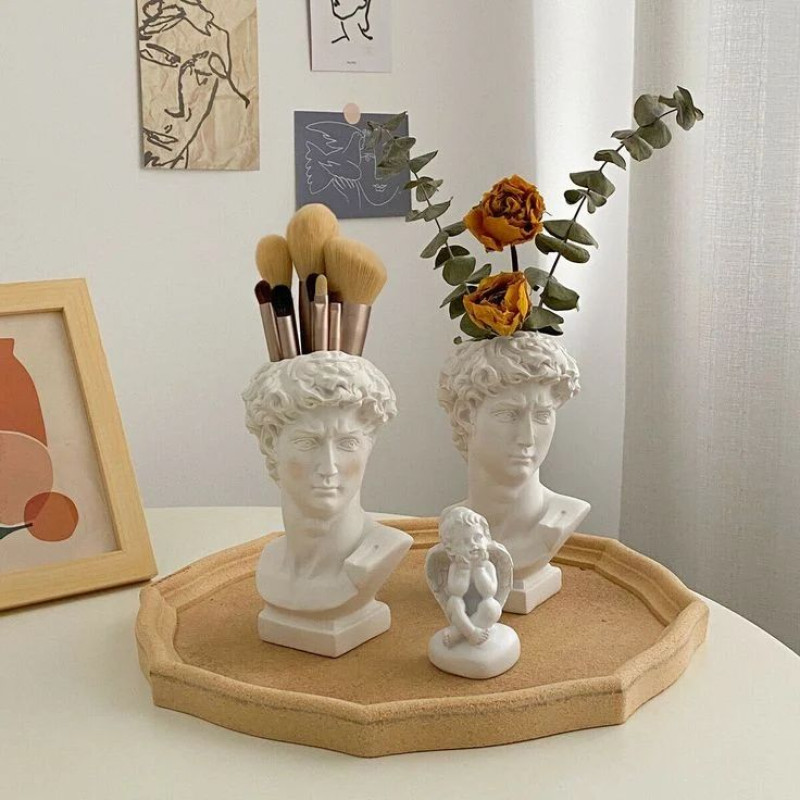 Stand for flowerpots for brushes and other David / white with silver